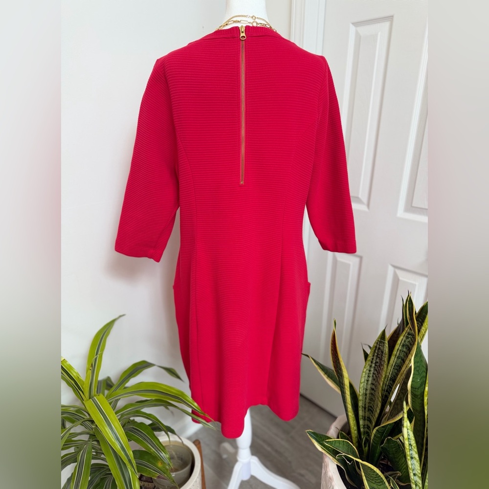 Boden Red Textured Shift Dress Pockets 3/4 Sleeve Work Office Size 14 L - Picture 5 of 9
